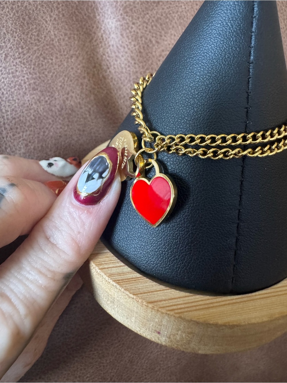 Gold Chain Bracelet with Red Heart Charm